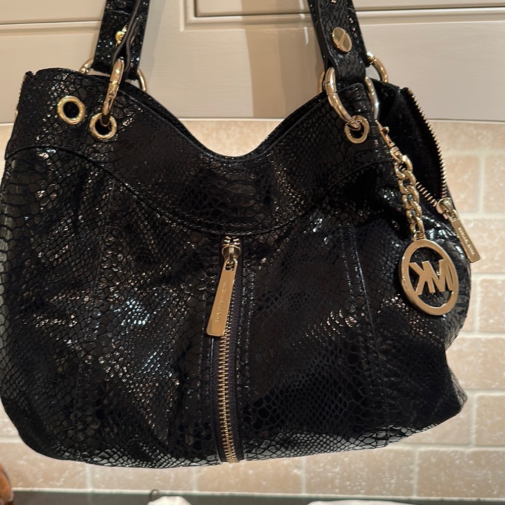 Michael Kors black patent handbag